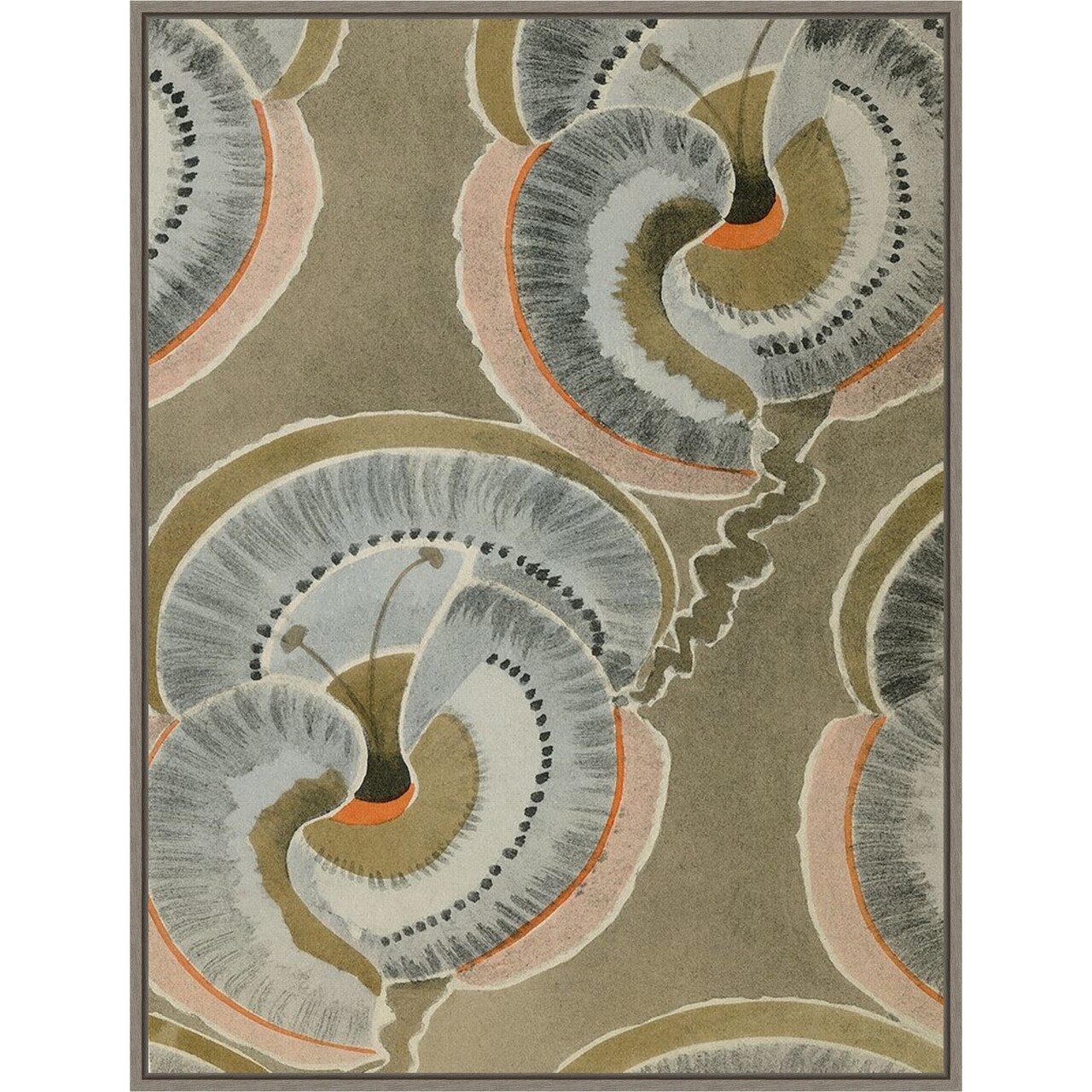 Delicate Deco Plant Pattern V by Baxter Mill Archive 23-in. W x 30-in. H. Canvas Wall Art Print Framed in Grey